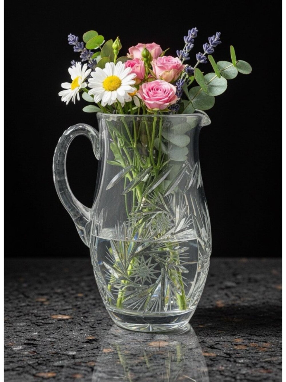 Catherine By Spode Brilliant Cut Crystal Pitcher Vase Star Pinwheel 6.5” 20 oz